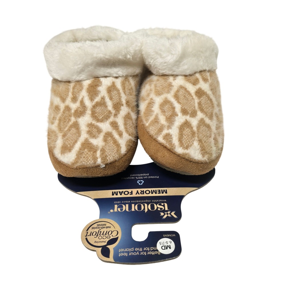 Isotoner Womens Eco Comfort Memory Foam Slippers Giraffe Print 6.5-7.5 M NWT